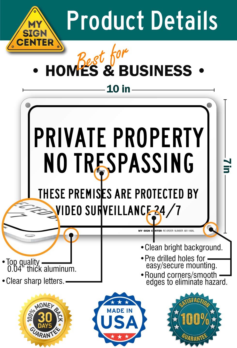 Private Property No Trespassing Video Surveillance 24/7 Sign by My Sign Center