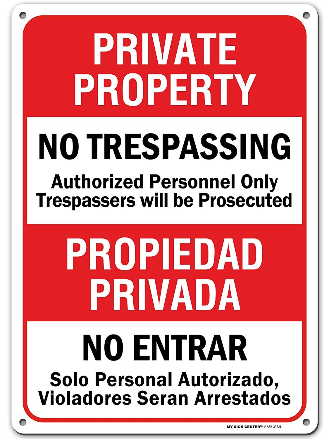 No Trespassing Signs Private Property, Bilingual English/Spanish