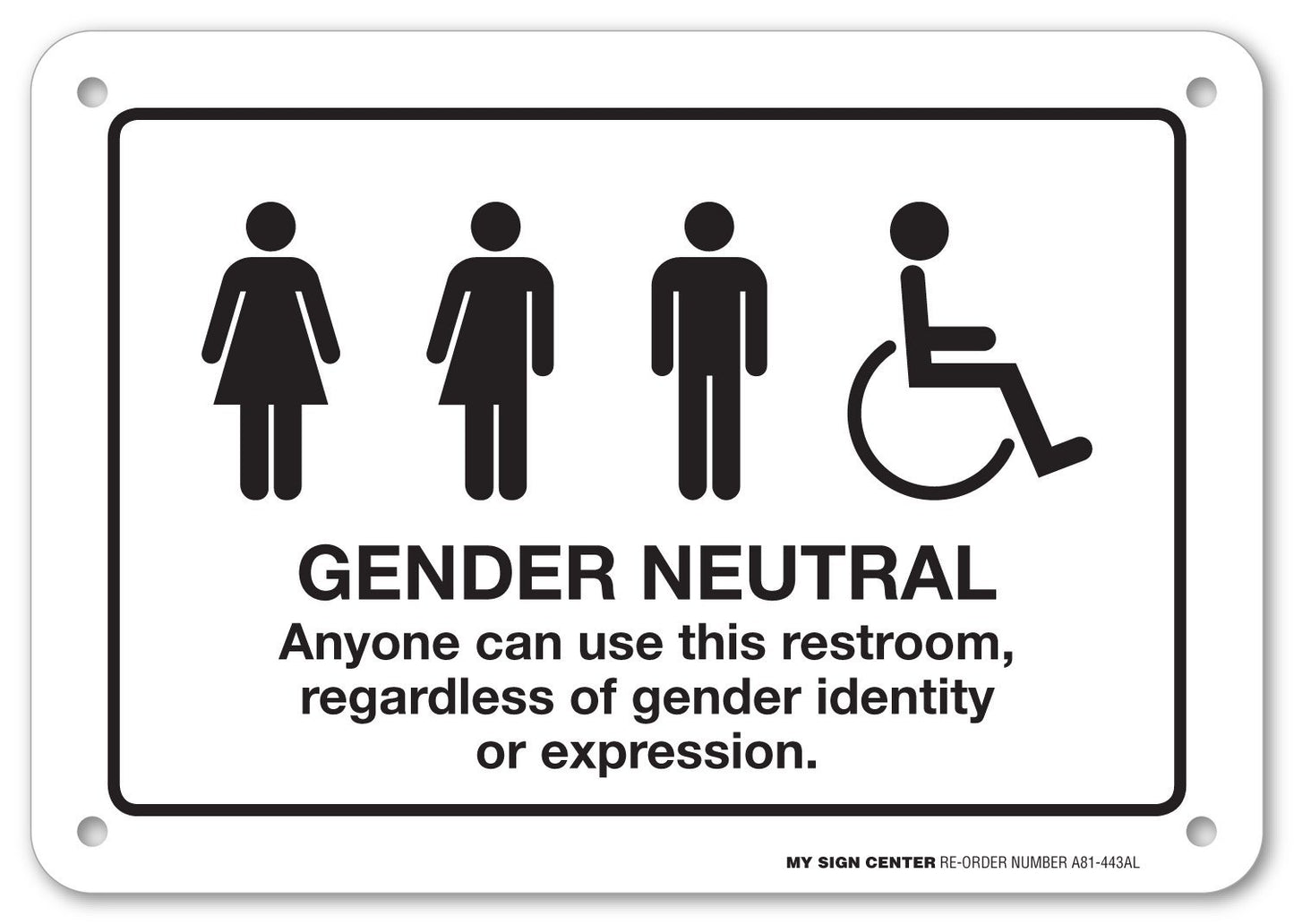 Gender Neutral Anyone Can Use This Restroom, Regardless of Gender Identity or Expression Sign