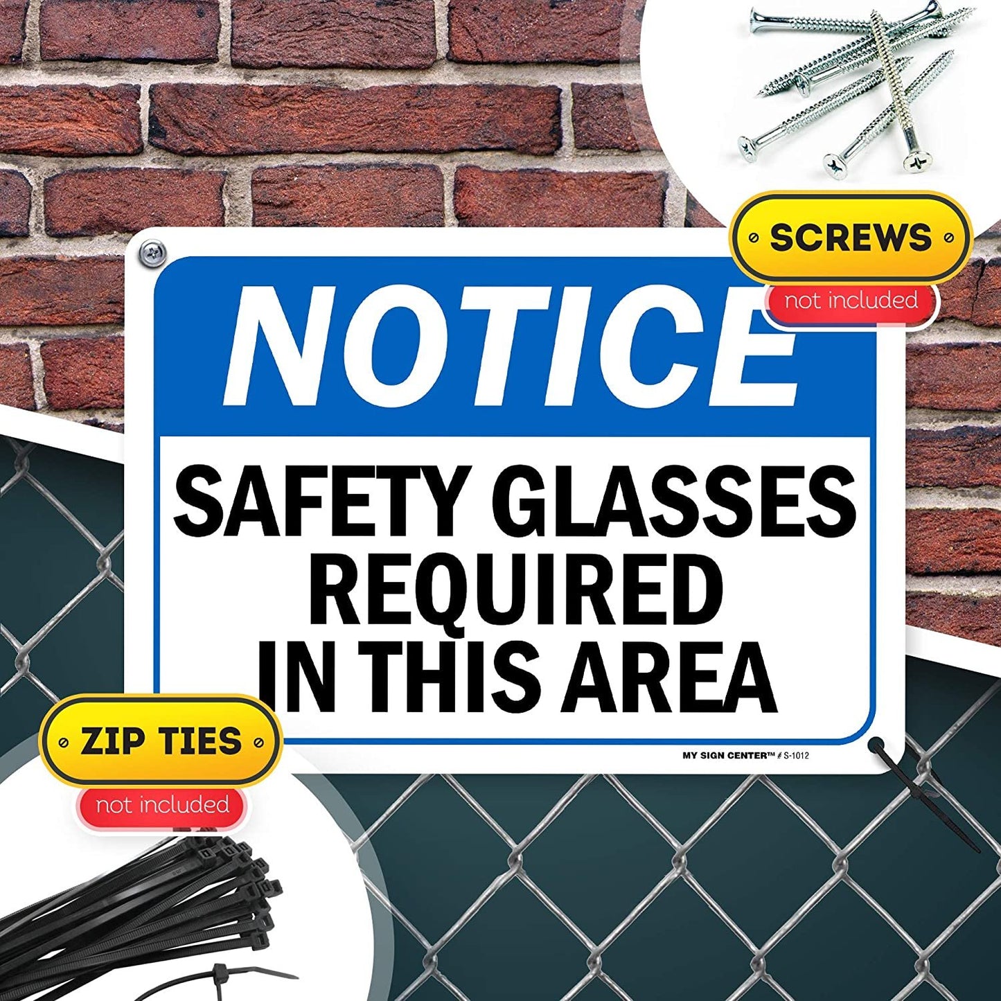 Warning Notice Safety Glasses Required Sign
