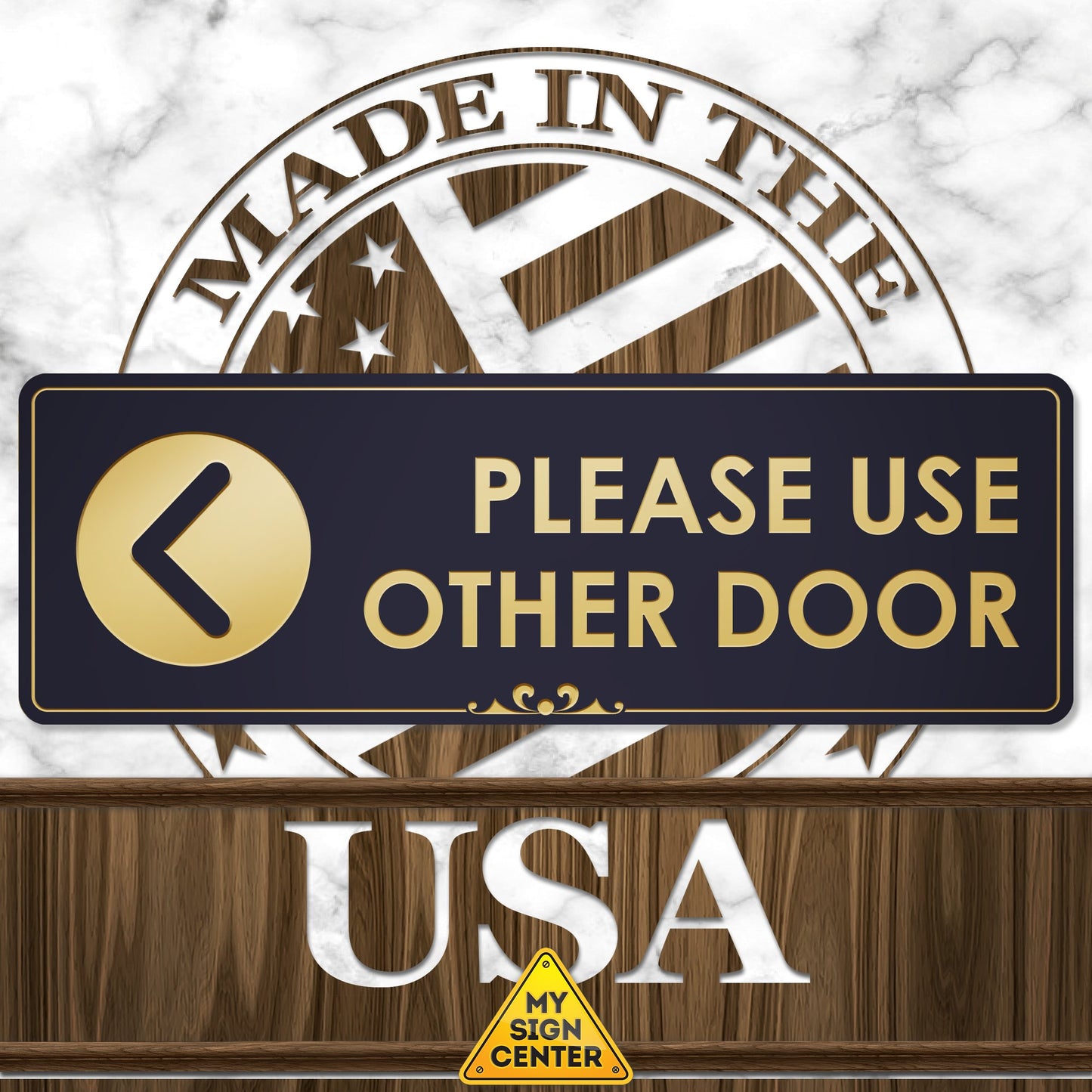 Please Use Other Door Left Arrow - Laser Engraved Sign - 3"x9" - .050 Brushed Silver Plastic