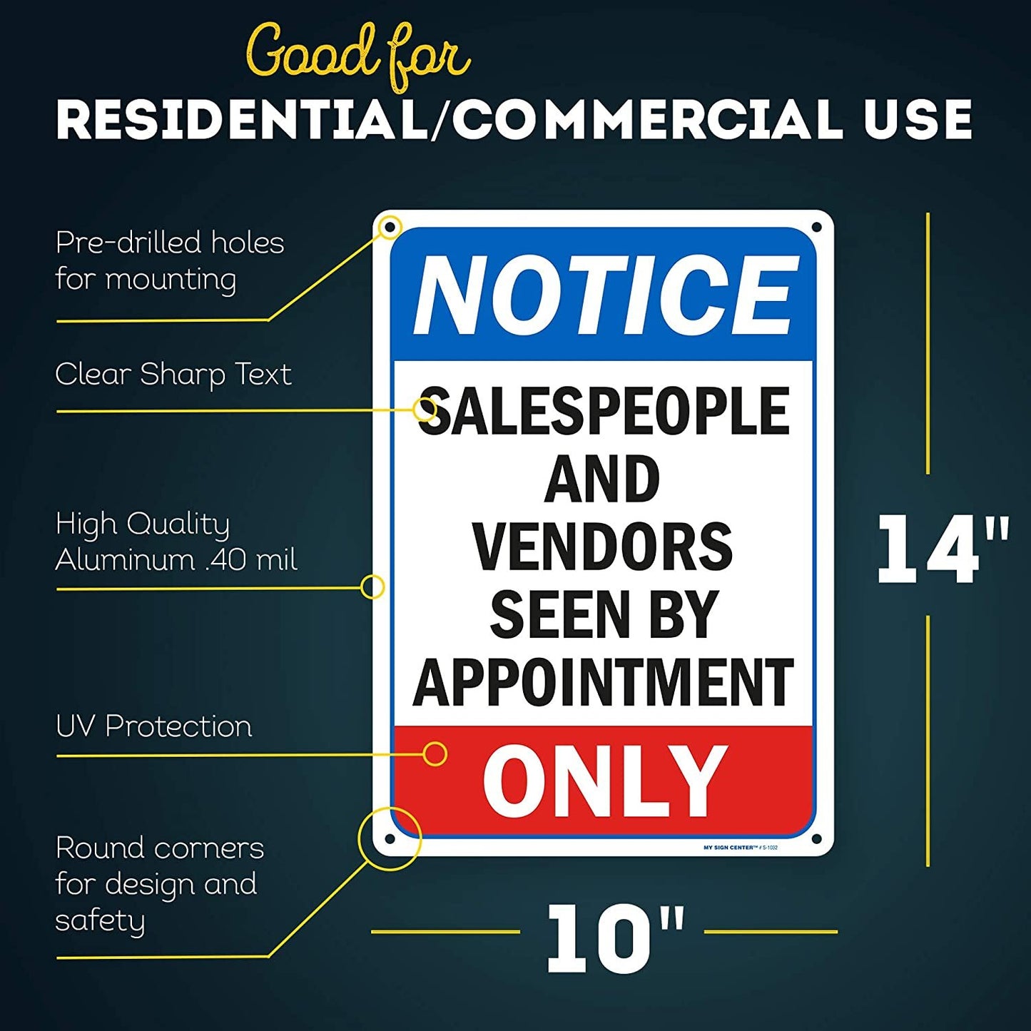 Notice Vendors and Salesman by Appointment Only Sign