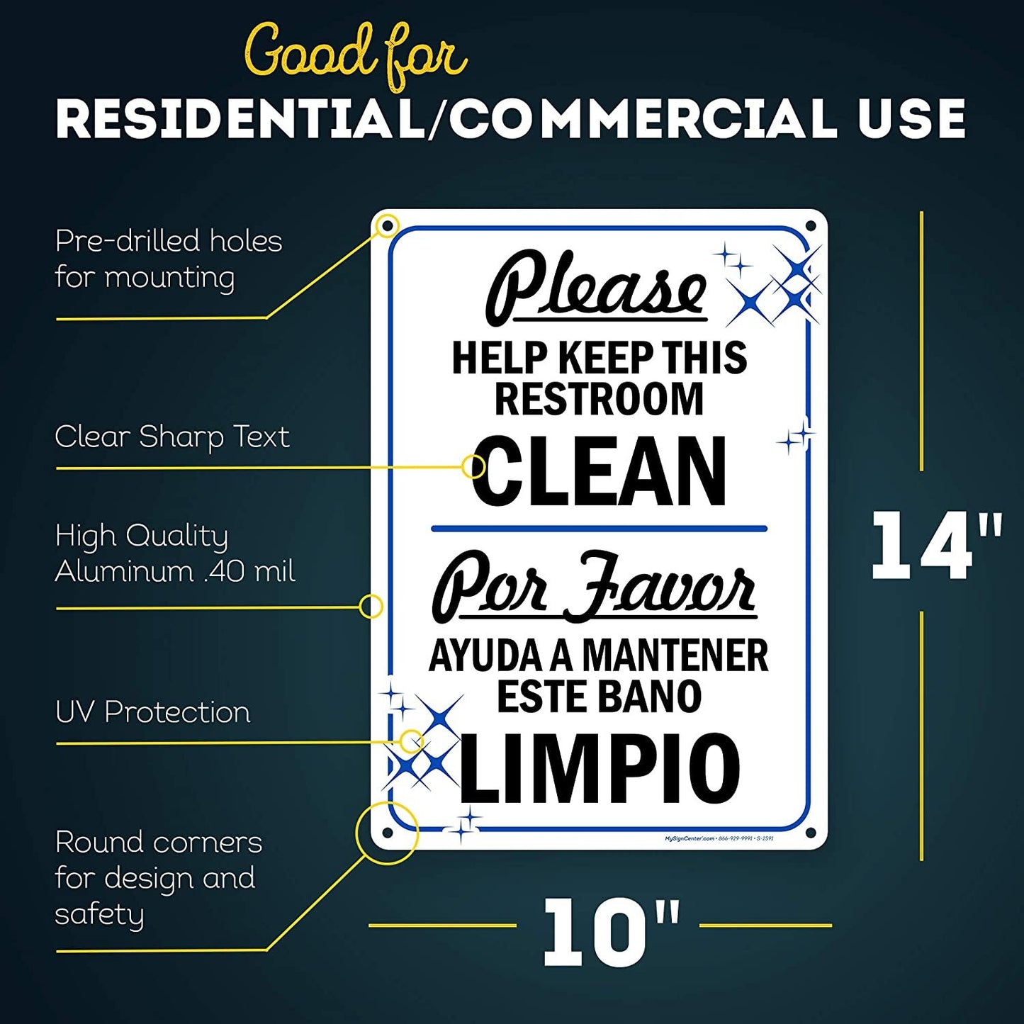 Please Help Keep Restroom Clean Sign Bilingual English/Spanish Bathroom Sign