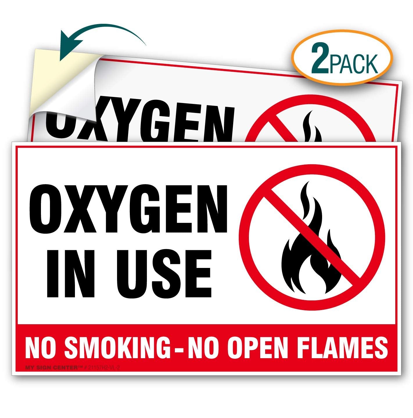 Oxygen in Use No Smoking No Open Flames Decal Sign (2 Pack)