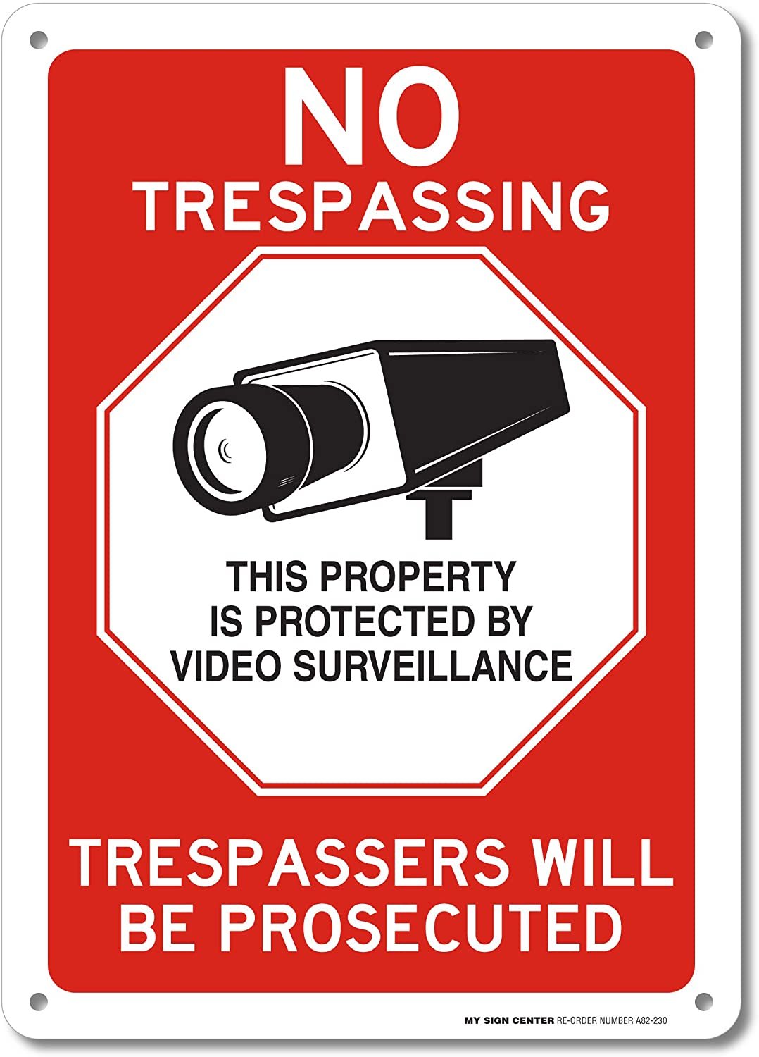 No Trespassing This Property is Protected by Video Surveillance Trespassers Will Be Prosecuted Sign (10" X 14)"