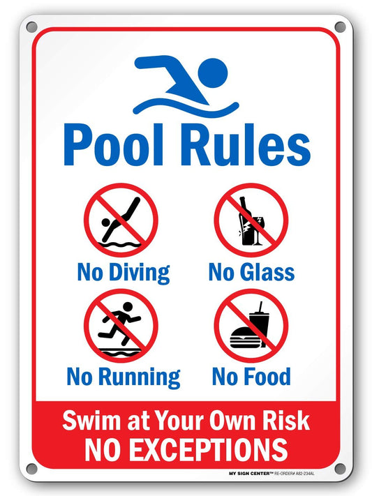 Pool Rules - Swim at Your Own Risk Sign