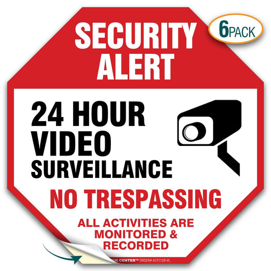 Security Alert Video Surveillance No trespassing Sign (6 Pack)