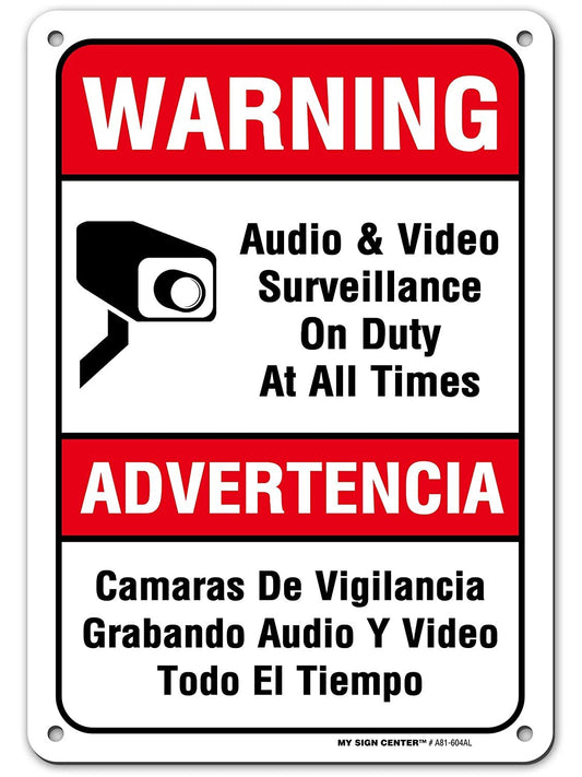 Warning Audio And Video Surveillance Sign bilingual English Spanish