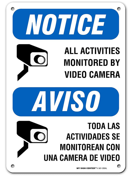 Warning Camera in Use Video Surveillance Sign, Bilingual English/Spanish