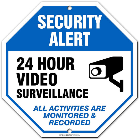 24 Hour Video Surveillance Sign, Security Camera Sign Warning for CCTV Recording System 1