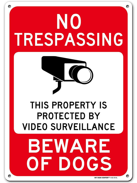 Beware of Dog Sign, No Trespassing Video Surveillance Sign