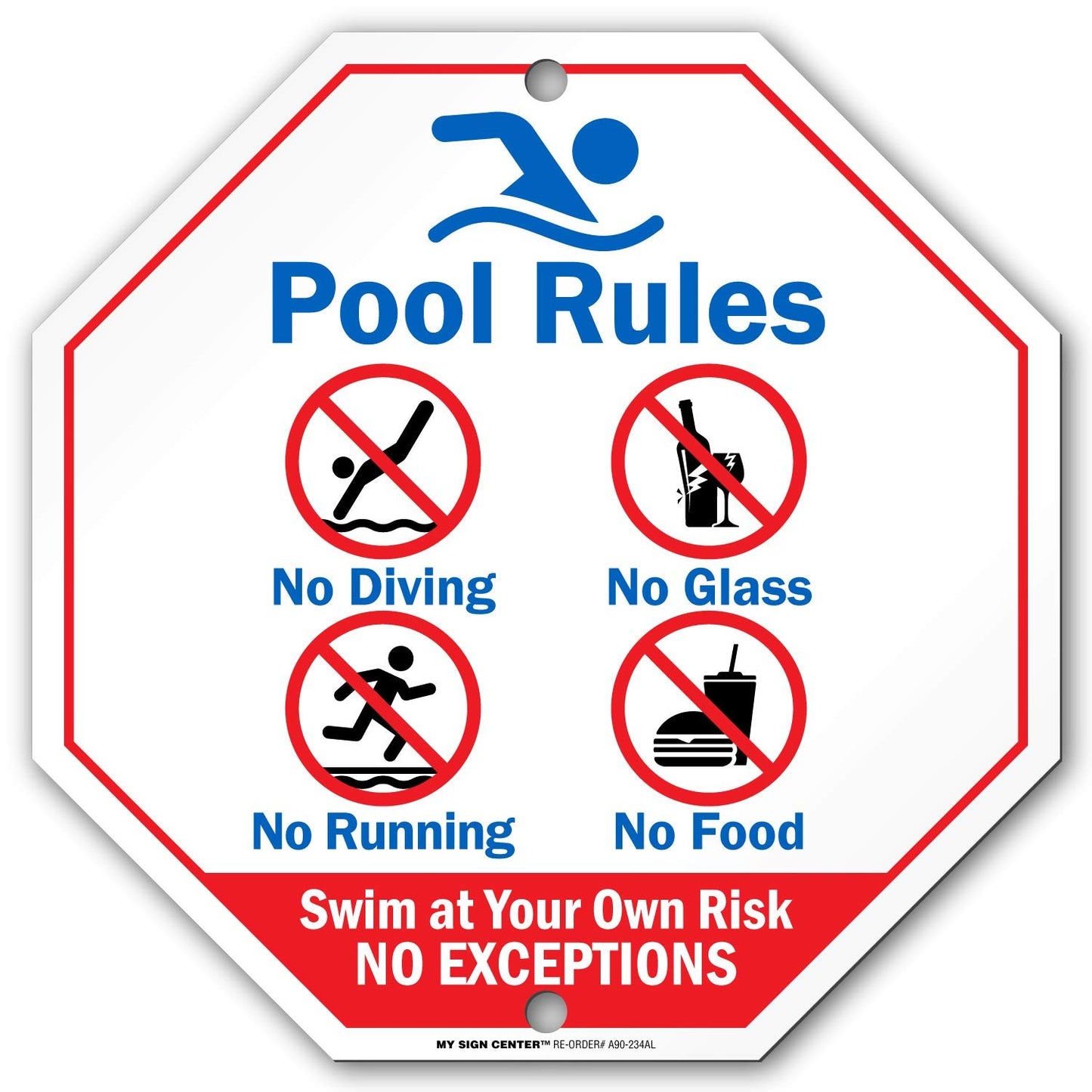 Pool Rules Swim at Your Own Risk Sign