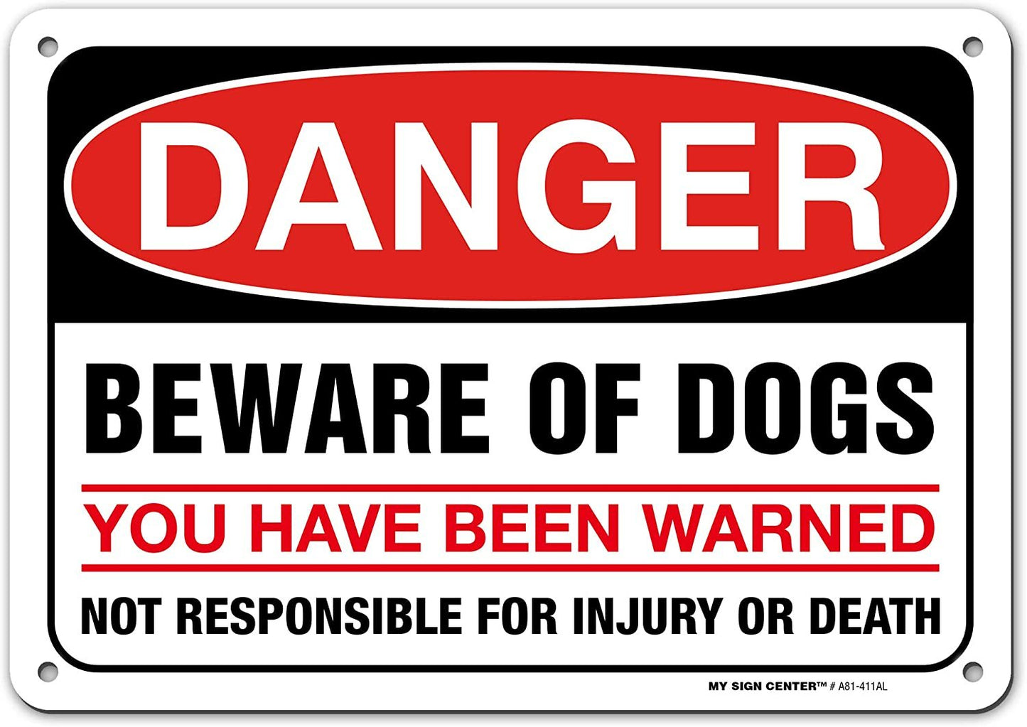 Warning Beware of Dog Sign, Not Responsible for Injury or Death