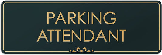 Parking Attendant - Laser Engraved Sign - 3"x9" - .050 Black and Gold Plastic