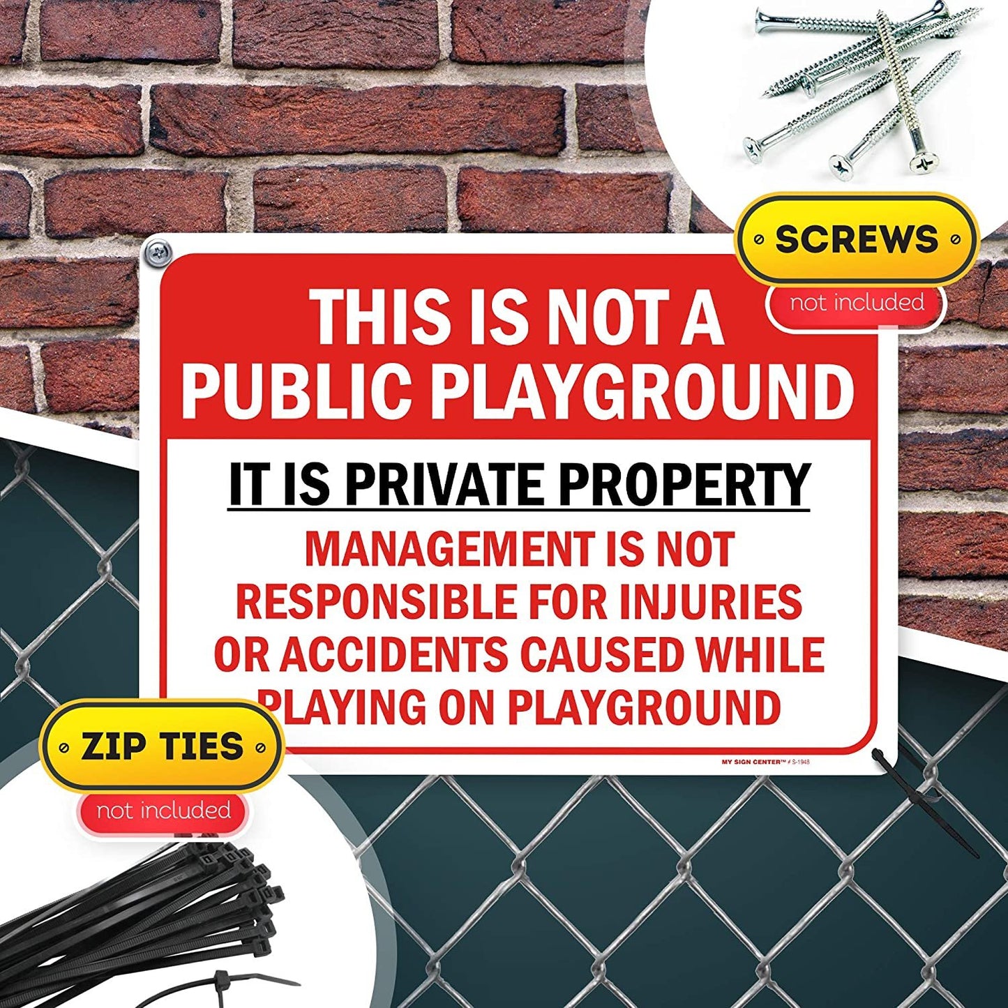 Private Property Playground Rules Sign Not Responsible for Accidents