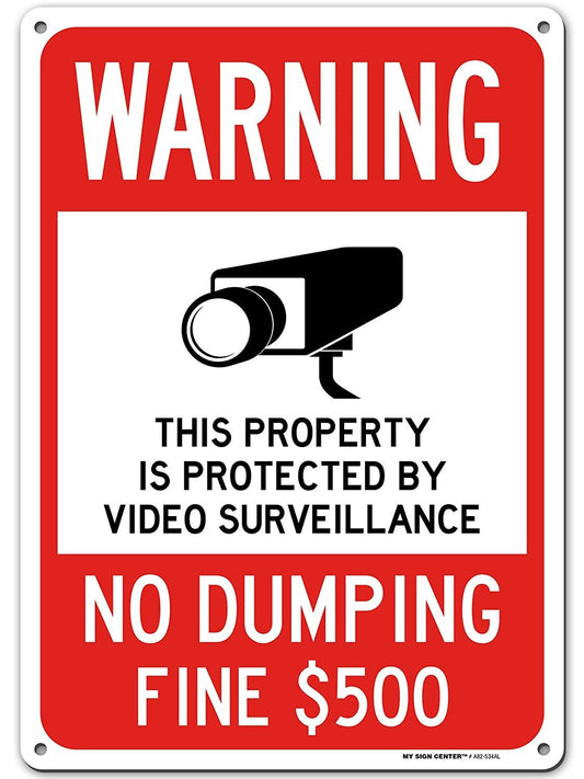 Warning No Dumping, Property Protected by Video Surveillance Sign