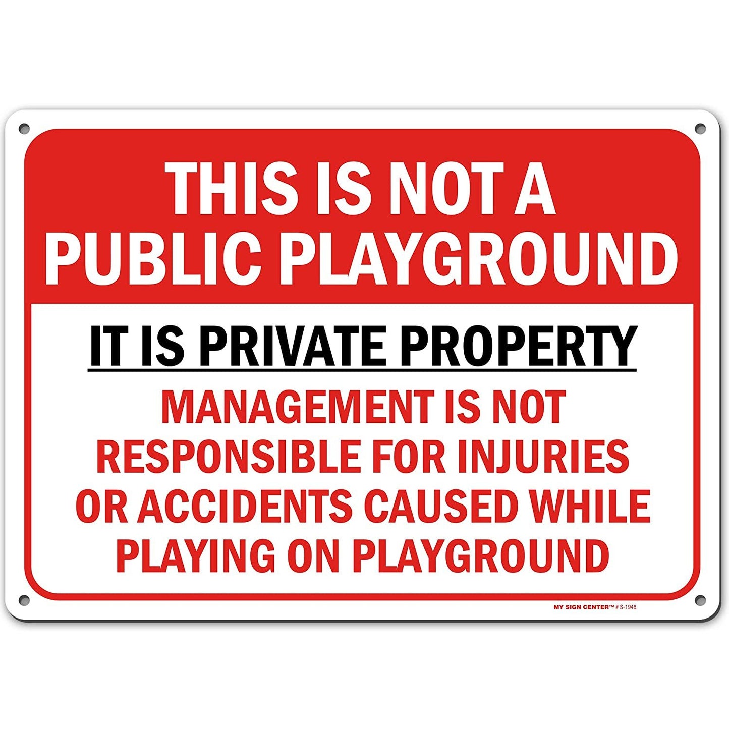 Private Property Playground Rules Sign Not Responsible for Accidents