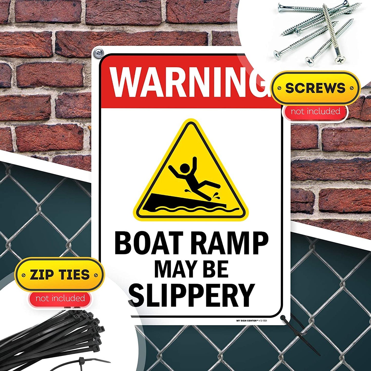 Caution Slippery When Wet Boat Ramp Sign