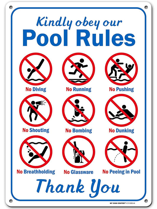Kindly Obey Swimming Pool Safety Sign, Swim at Your Own Risk