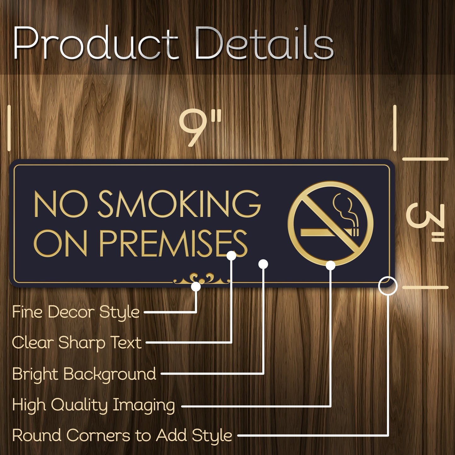 No Smoking On Premises - Laser Engraved Sign