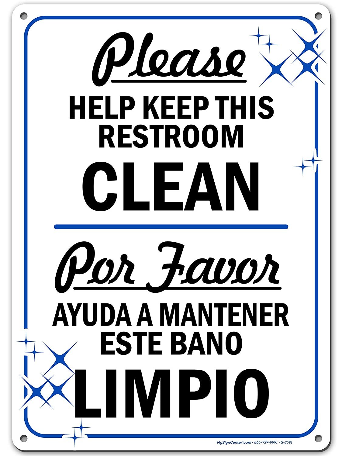 Please Help Keep Restroom Clean Sign Bilingual English/Spanish Bathroom Sign