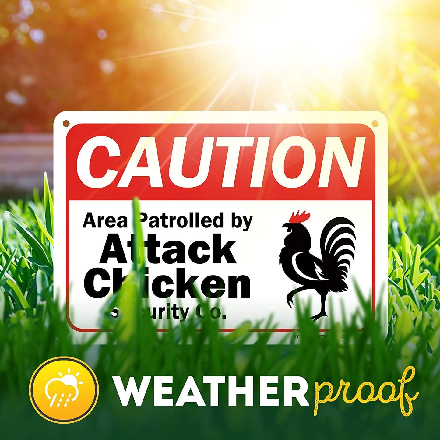 Funny Chicken Sign, Area Patrolled by Attack Chicken Sign