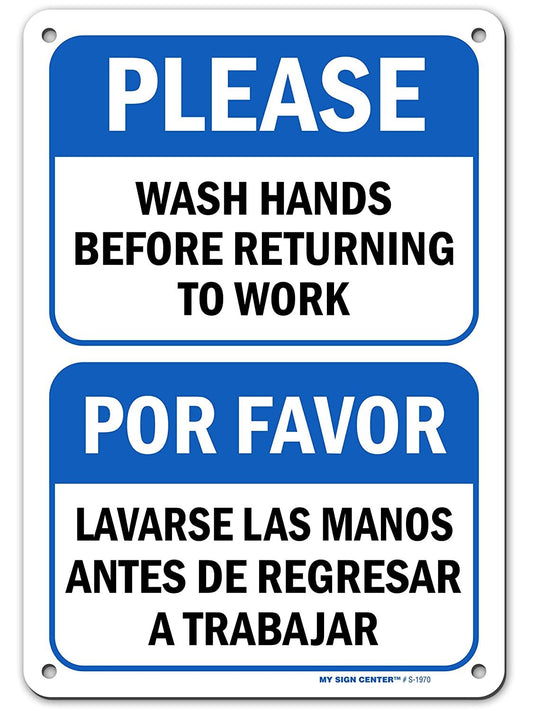 Employees Must Wash Hands Before Returning to Work Sign English/Spanish