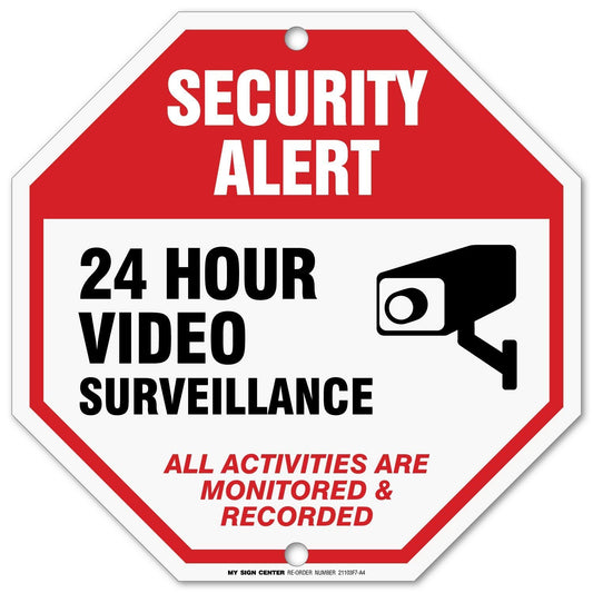 24 Hour Video Surveillance Sign, Security Camera Sign Warning for CCTV Recording System 2