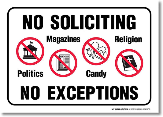 No Soliciting No Exceptions Decal Sign (4 Pack)